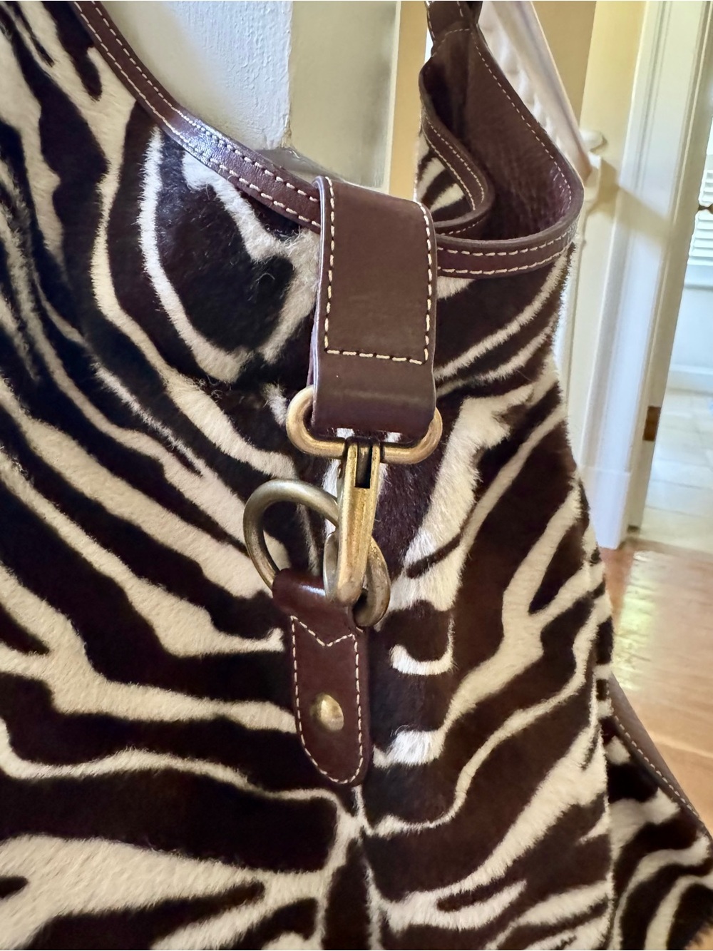 Vintage J.Crew Collection - Zebra Calf Hair Leather Hobo Bag, Circa 2000s - Picture 2 of 11